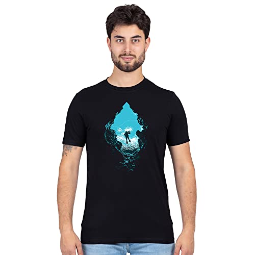 Lexi&Bö Adventure Diving T-Shirt Herren in schwarz mit großem Höhlen-Taucher-Motiv-Druck aus hochwertiger Bio-Baumwolle - nachhaltige Kleidung von Lexi&Bö