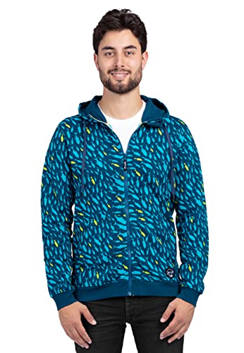 Lexi&Bö School of Fish Herren Zip Hoodie mit Fisch-Allover-Print aus weichem American Fleece, Faire Kleidung vom Streetwearlabel für Taucher von Lexi&Bö