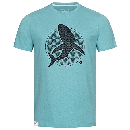 Lexi&Bö Shark Silhouette T-Shirt für Herren in edlem grün Melange aus hochwertiger Bio-Baumwolle mit umweltfreundlichem Print für Taucher von Lexi&Bö