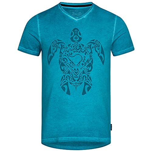 Lexi&Bö Tribal Turtle V-Neck T-Shirt Herren aus 100% Bio-Baumwolle mit Schildkröten Motiv-Druck von Lexi&Bö