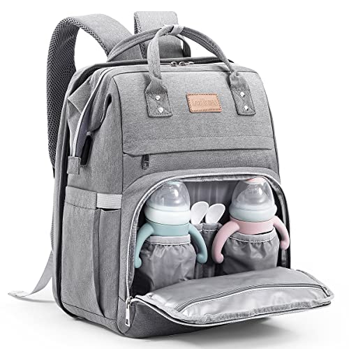 LexiRoman Wickeltasche Rucksack große Kapazität Wickeltasche mit Wickelunterlage für Jungen Mädchen Reisen für Mütter Väter Baby Registrierung Suche Dusche Geschenke wasserdicht grau, Grau, von LexiRoman