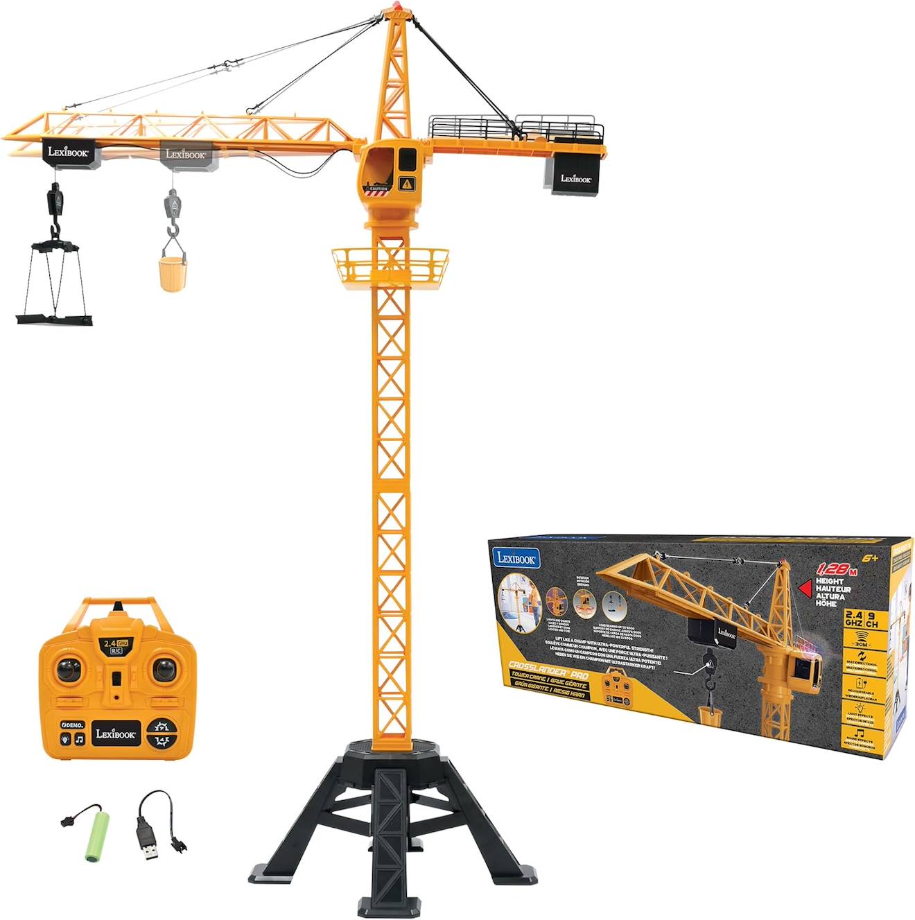 CROSSLANDER® PRO TOWER CRANE - Mit diesem großen ferngesteuerten Kran mit dynamischen Geräuschen und Effekten kannst du dich auf der Baustelle austoben! jaune von Lexibook