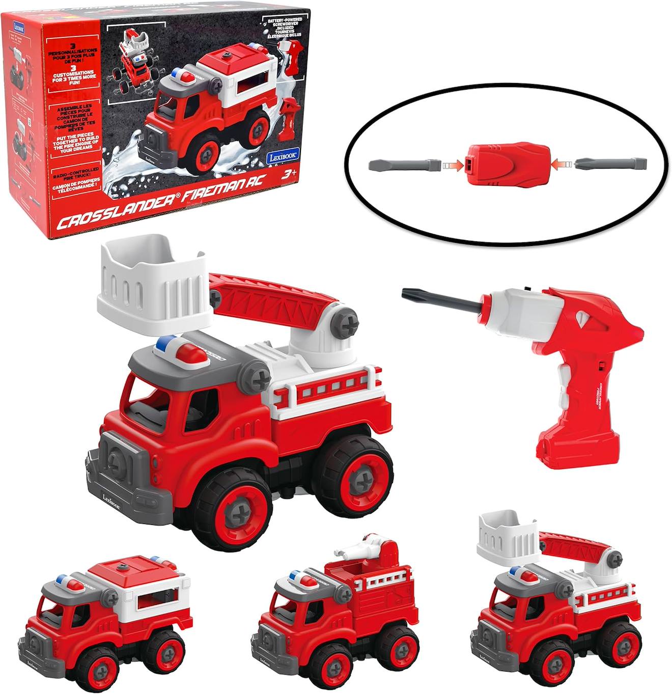 Crosslander Fireman 3-in-1 Feuerwehrauto-Set mit elektrischer Bohrmaschine – baue von Lexibook