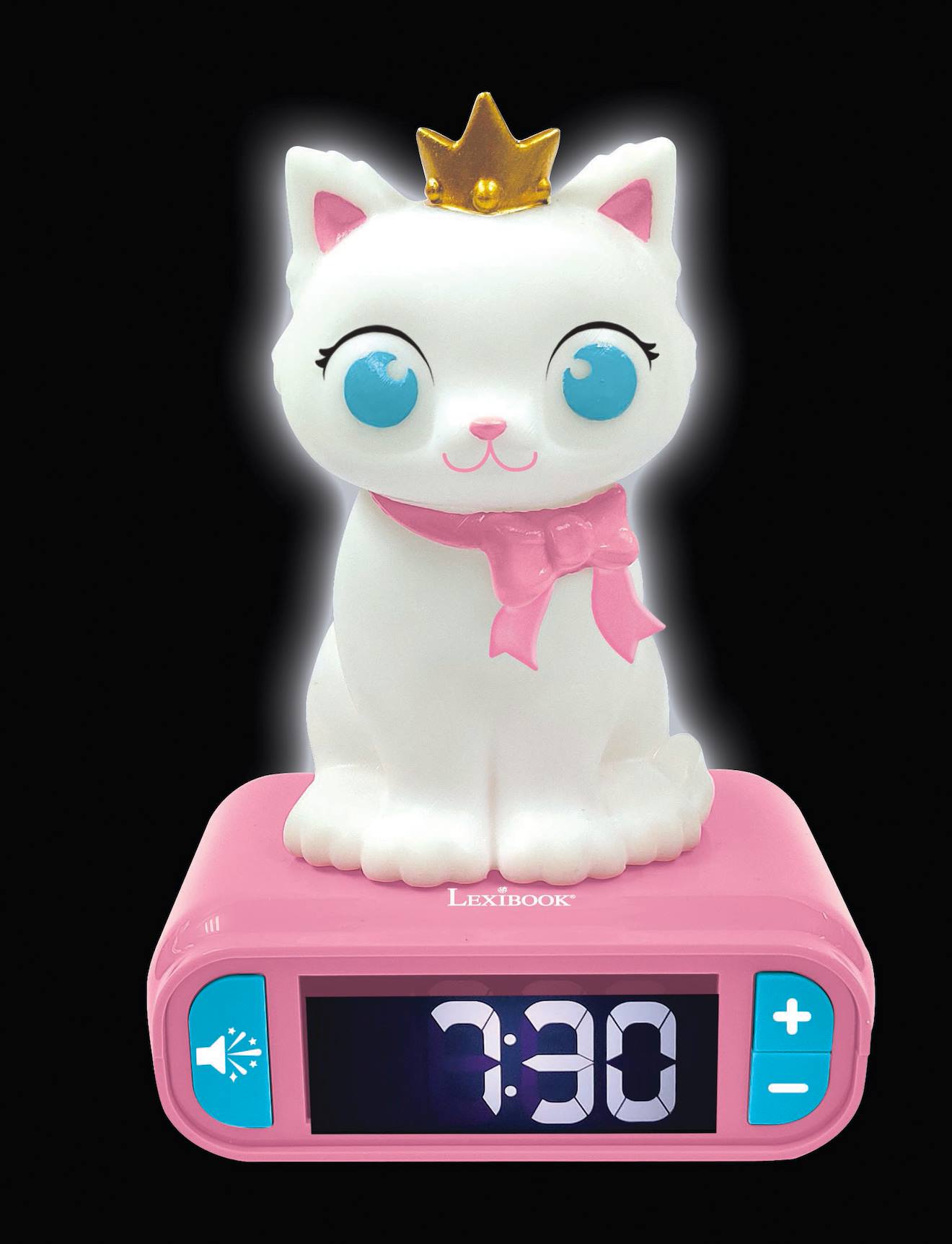 Wecker mit Katze 3D-Design Nachtlicht und besonderen Klingeltönen von Lexibook