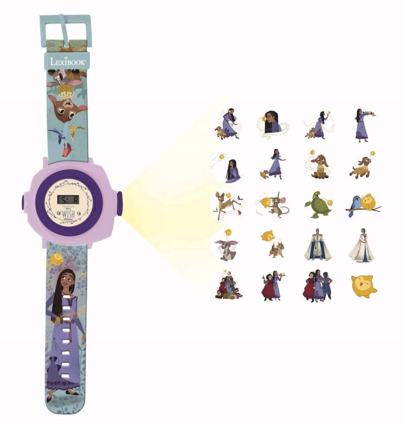 Wünschen Sie sich eine digitale Projektionsuhr mit 20 Bildern zum Projizieren violet von Lexibook
