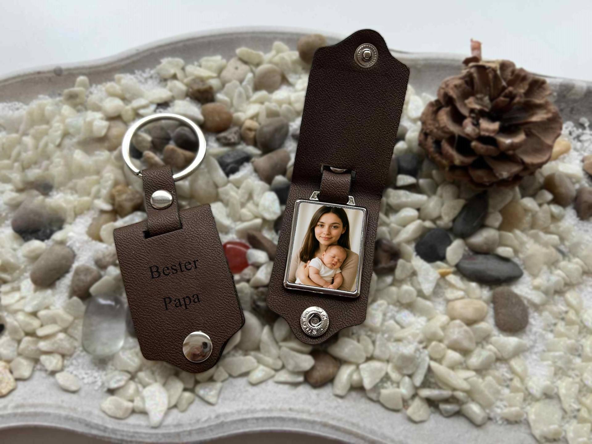 Leder-Schlüsselanhänger Mit Gravur „Bester Papa" - Innen Foto, Personalisiert von LexoPrint