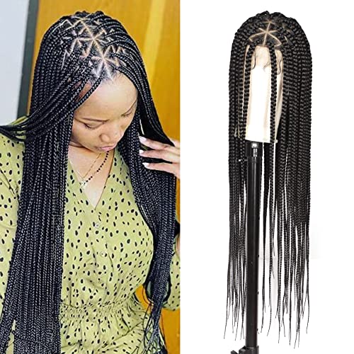 Lexqui 91,4 cm Knotenlose geflochtene Perücke für Damen, geflochtene Spitzen-Perücke, dreieckige Lace-Front, geflochtene Perücke, Premium-Kunststoff, volle doppelte Spitze, geflochtene Perücke mit von Lexqui
