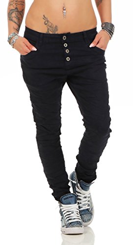 10118 fashion4young Knackige Damen Jeans Röhrenjeans Hose Boyfriend Style Damenjeans Streetstyle, Dunkelblau-18, S von Lexxury