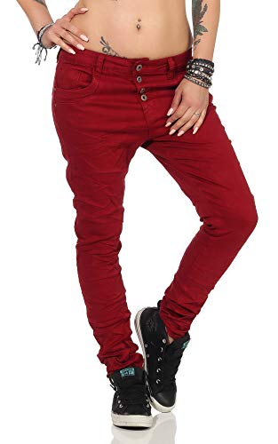 10118 fashion4young Knackige Damen Jeans Röhrenjeans Hose Boyfriend Style Damenjeans Streetstyle, Dunkelrot-, M von Lexxury