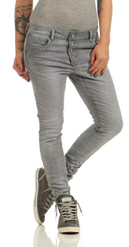 10118 fashion4young Knackige Damen Jeans Röhrenjeans Hose Boyfriend Style Damenjeans Streetstyle, Grau, L von Lexxury