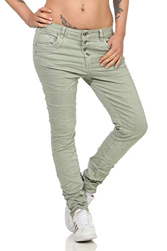 10118 fashion4young Knackige Damen Jeans Röhrenjeans Hose Boyfriend Style Damenjeans Streetstyle, Oliv, XL von Lexxury