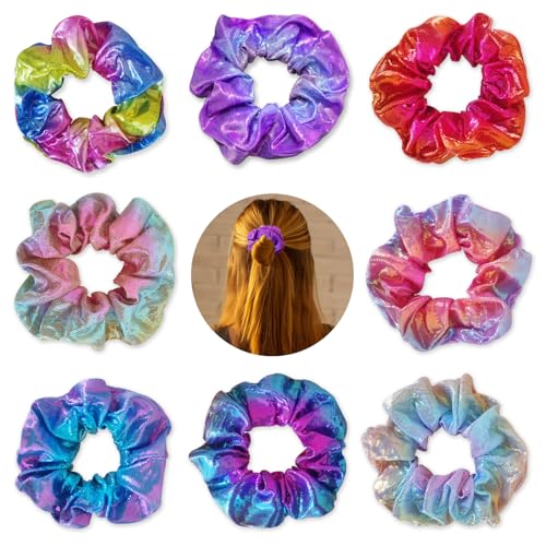 Haargummis in Regenbogenfarben, metallisch, glänzend, elastisch, weich, für Damen und Mädchen, stilvolles Haargummi-Zubehör für alle Haartypen, 8 Stück Haargummis in Regenbogenfarben, metallisch, glänzend, elastisch, weich, für Damen und Mädchen, stilvolles Haargummi-Zubehör für alle Haartypen, 8 Stück von Leyhooney