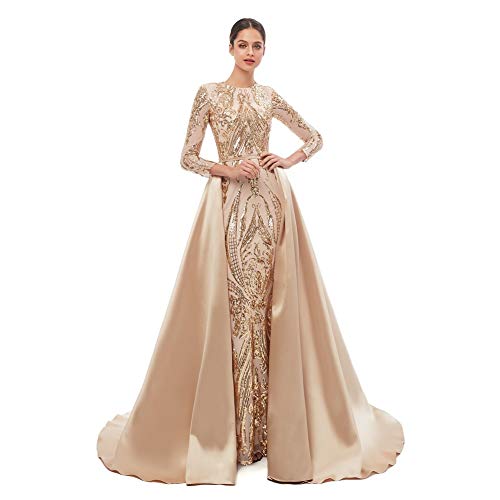 Leyidress Meerjungfrau-Abendkleid, abnehmbar, Zug, Abschlussball, Partykleid, Celabrity-Kleid, Gold, 10 von Leyidress
