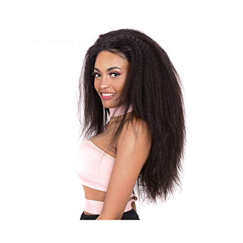 African Kinky Straight Perücke Afro Langes Haar Yaki Perücke Flauschige Hitzebeständige Synthetische Perücke für Schwarze Frauen Schwarzbraun (black) von Leying