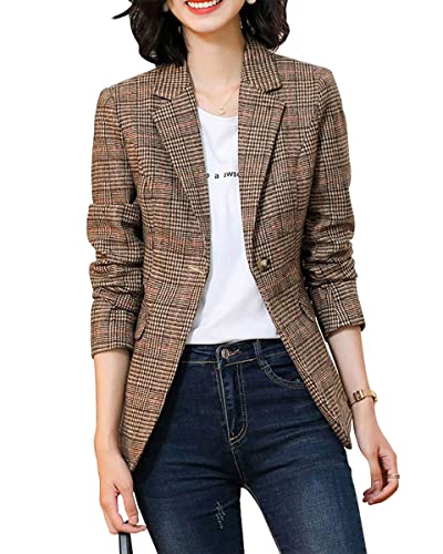 Leyoutx Damen-Blazer, kariert, klassische Reversknöpfe, lange Ärmel, schmale Karo-Jacke, Oberbekleidung, Braun, XXL Leyoutx Damen-Blazer, kariert, klassische Reversknöpfe, lange Ärmel, schmale Karo-Jacke, Oberbekleidung, Braun, XXL von Leyoutx