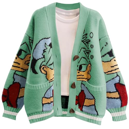 Leyoutx Damen Strickjacke mit niedlicher Stickerei, Cartoon-Ente, Zopfmuster, Pullover, Knopfleiste, lässiger Wollmischmantel, Cyanblau, Groß Leyoutx Damen Strickjacke mit niedlicher Stickerei, Cartoon-Ente, Zopfmuster, Pullover, Knopfleiste, lässiger Wollmischmantel, Cyanblau, Groß von Leyoutx