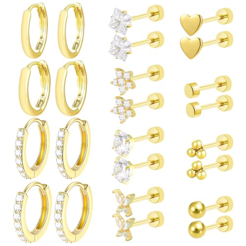 Leyrens 12 paar ohrringe set, Ohrstecker und creolen multipack, Vergoldetes cubic zirkonia ohrstecker und knorpel ohrring creolen, Modisch klein ohrringe für damen mehrfache piercings Leyrens 12 paar ohrringe set, Ohrstecker und creolen multipack, Vergoldetes cubic zirkonia ohrstecker und knorpel ohrring creolen, Modisch klein ohrringe für damen mehrfache piercings von Leyrens