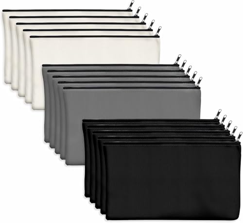 Leyrens 15 Stück DIY Blanko Stoffbeutel, Canvas-Make-up-Tasche Kosmetiktaschen Federmäppchen, Mehrzweck Leinwand Mäppchen Stiftemäppchen für Malen Schule, Basteln, Reisen, Organizer(3 Farben) von Leyrens