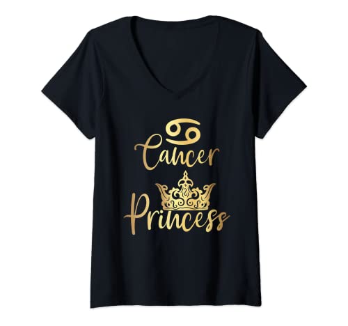 Damen Krebs Prinzessin Zodiac T-Shirt mit V-Ausschnitt von LezBCoffee Cancer Princess Zodiac