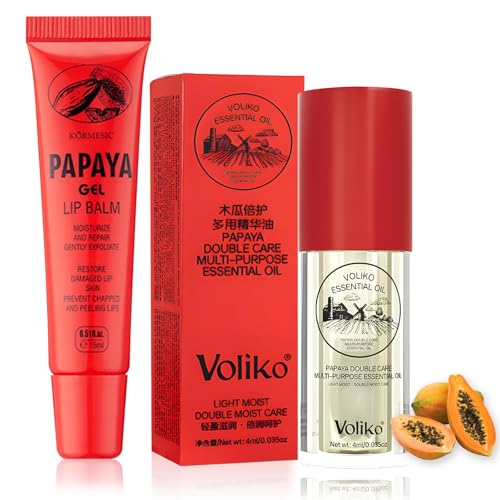 2 Stück Lippenöl Papaya Salbe Set, Nährendes Pawpaw Lip Oil und Gel Lip Balm,Repairing Lippenbalsam, Double Care Feuchtigkeitsspendende Peeling für Männer & Frauen von Lezehea