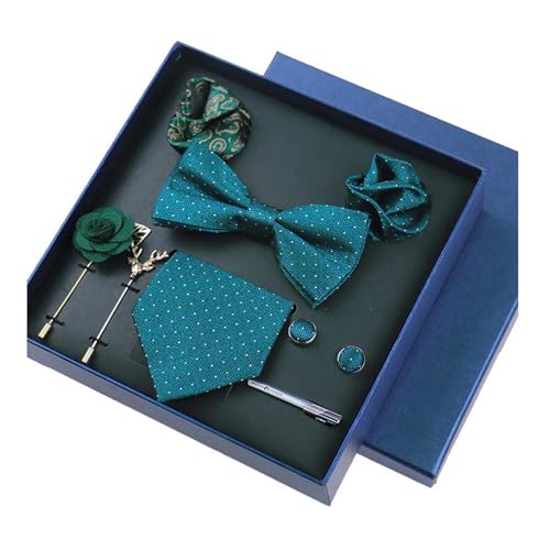 8-teiliges Set Business-Blau Krawatten für Herren Blumenbroschen Pin Manschettenknöpfe Krawattenklammern Schmetterling Fliege,Farbe 11,8 Stück von LfearTesa