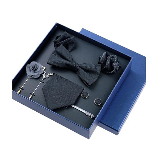 8-teiliges Set Business-Blau Krawatten für Herren Blumenbroschen Pin Manschettenknöpfe Krawattenklammern Schmetterling Fliege,Farbe 15,8 Stück von LfearTesa
