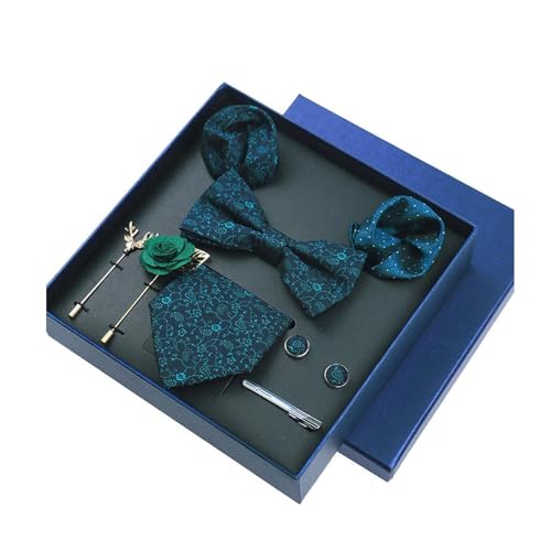 8-teiliges Set Business-Blau Krawatten für Herren Blumenbroschen Pin Manschettenknöpfe Krawattenklammern Schmetterling Fliege,Farbe 16,8 Stück von LfearTesa