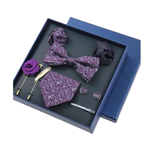 8-teiliges Set Business-Blau Krawatten für Herren Blumenbroschen Pin Manschettenknöpfe Krawattenklammern Schmetterling Fliege,Farbe 18,8 Stück von LfearTesa