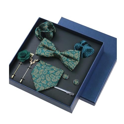 8-teiliges Set Business-Blau Krawatten für Herren Blumenbroschen Pin Manschettenknöpfe Krawattenklammern Schmetterling Fliege,Farbe 2,8 Stück von LfearTesa