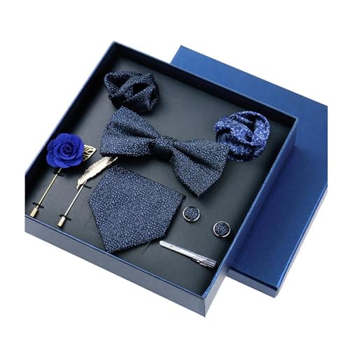 8-teiliges Set Business-Blau Krawatten für Herren Blumenbroschen Pin Manschettenknöpfe Krawattenklammern Schmetterling Fliege,Farbe 20,8 Stück von LfearTesa