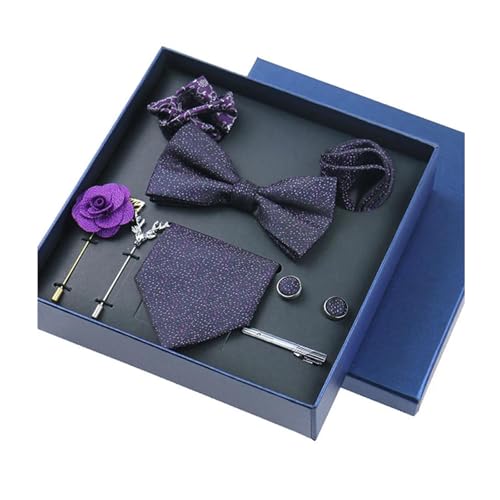 8-teiliges Set Business-Blau Krawatten für Herren Blumenbroschen Pin Manschettenknöpfe Krawattenklammern Schmetterling Fliege,Farbe 23,8 Stück von LfearTesa