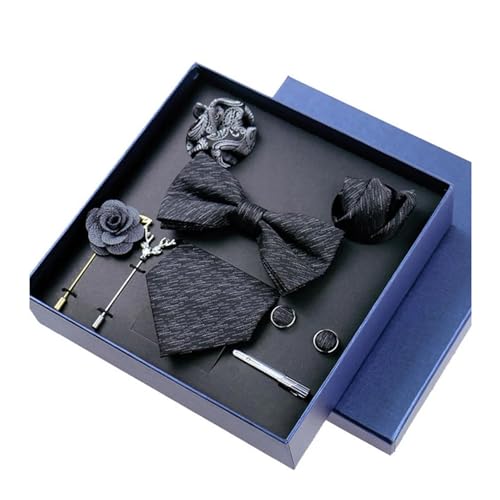 8-teiliges Set Business-Blau Krawatten für Herren Blumenbroschen Pin Manschettenknöpfe Krawattenklammern Schmetterling Fliege,Farbe 8,8 Stück von LfearTesa