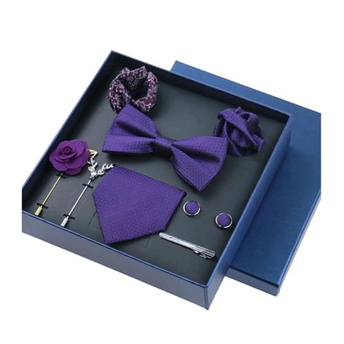 8-teiliges Set Business-Blau Krawatten für Herren Blumenbroschen Pin Manschettenknöpfe Krawattenklammern Schmetterling Fliege,Farbe 9,8 Stück von LfearTesa