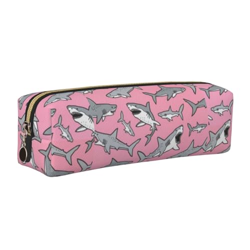 Bleistifttasche, Federmäppchen aus Leder, Schreibwaren-Organizer-Box,Haie Nautisch Ozean Meer Meeresleben Fisch von LfearTesa