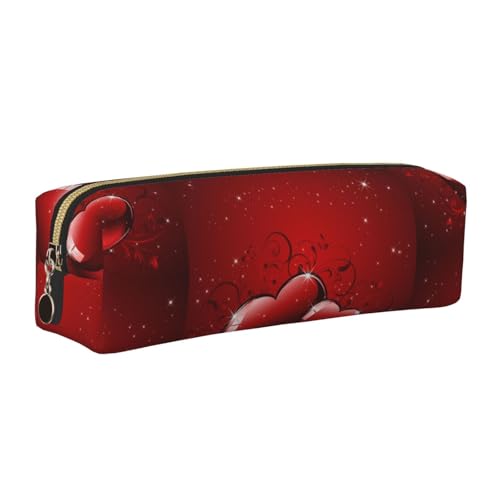 Bleistifttasche, Federmäppchen aus Leder, Schreibwaren-Organizer-Box,Valentinstag Glitzer Liebe Herzen gedruckt von LfearTesa