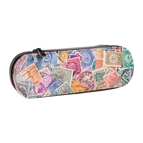 Hartschalen-Federmäppchen, Schreibwaren-Organizer, Federmäppchen und Kosmetiktasche aus Leder, alte Briefmarken, Verschiedene Länder von LfearTesa