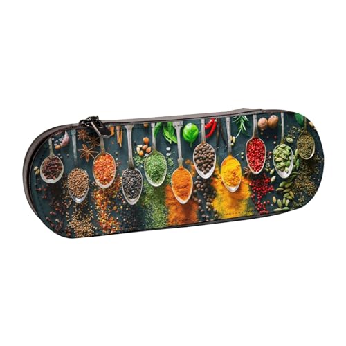 Hartschalen-Federmäppchen, Schreibwaren-Organizer, Federmäppchen und Make-up-Tasche aus Leder, Gewürze, Bedruckt von LfearTesa