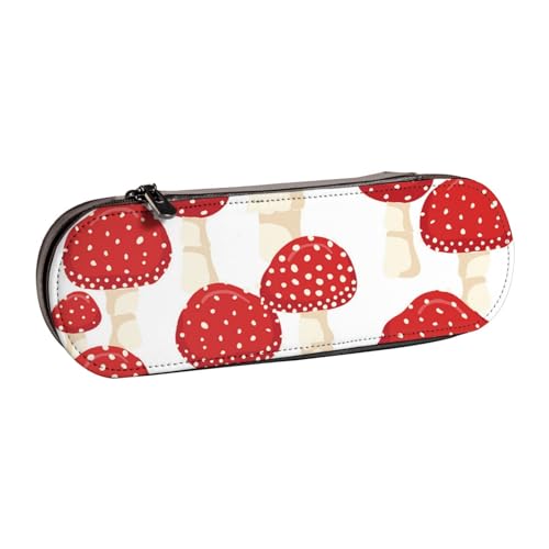 Hartschalen-Federmäppchen, Schreibwaren-Organizer, Federmäppchen und Make-up-Tasche aus Leder, Muster mit Fliegenpilz und roten Pilzen von LfearTesa