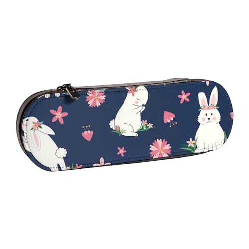 Hartschalen-Federmäppchen, Schreibwaren-Organizer, Federmäppchen und Make-up-Tasche aus Leder, Osterhasen mit Blumen, Ostern von LfearTesa
