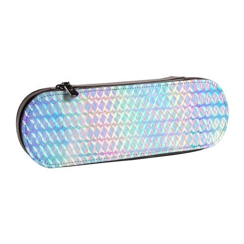 Hartschalen-Federmäppchen, Schreibwaren-Organizer, Federmäppchen und Make-up-Tasche aus Leder, buntes Regenbogen-Hologramm, holografisch von LfearTesa