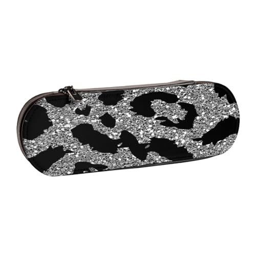 Hartschalen-Federmäppchen, Schreibwaren-Organizer, Federmäppchen und Make-up-Tasche aus Leder, glitzernde Pailletten, Leopardenmuster von LfearTesa
