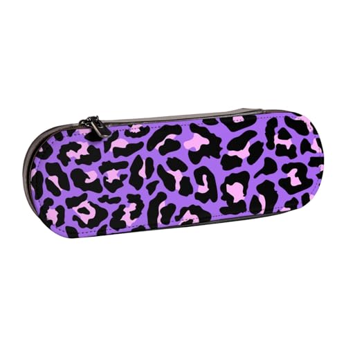 Hartschalen-Federmäppchen, Schreibwaren-Organizer, Federmäppchen und Make-up-Tasche aus Leder, lila und rosa Leopardenmuster von LfearTesa