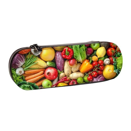 Hartschalen-Federmäppchen, Schreibwaren-Organizer, Federmäppchen und Make-up-Tasche aus Leder, mit Aufdruck „Frisches Obst und Gemüse“ von LfearTesa