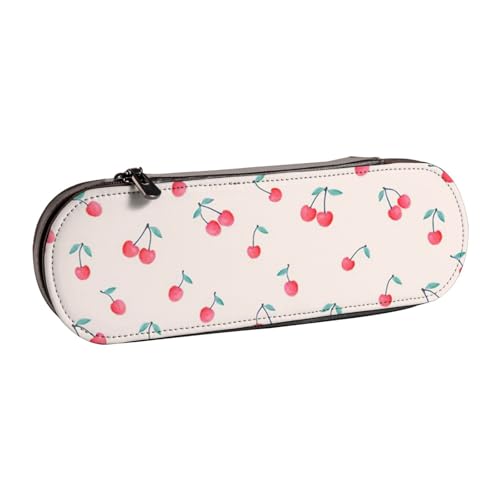 Hartschalen-Federmäppchen, Schreibwaren-Organizer, Federmäppchen und Make-up-Tasche aus Leder, mit süßem roten Kirschen-Aufdruck von LfearTesa