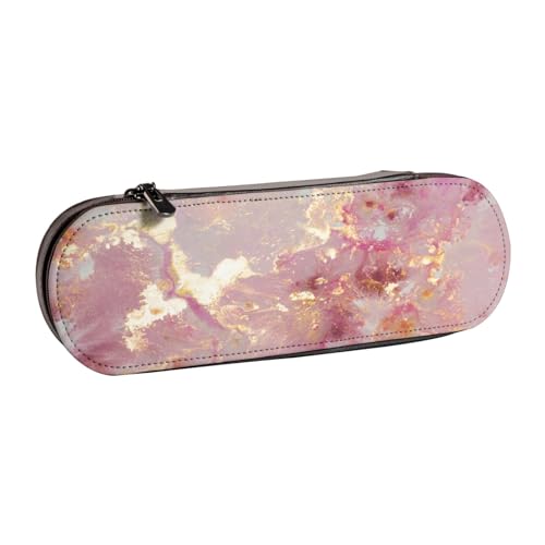 Hartschalen-Federmäppchen, Schreibwaren-Organizer, Federmäppchen und Make-up-Tasche aus Leder, rosa Marmor-Texturdruck von LfearTesa