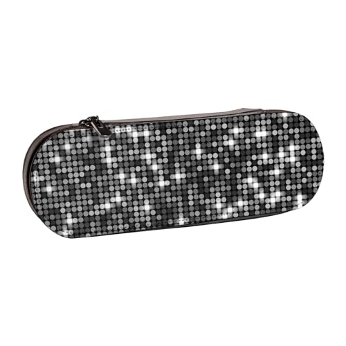 Hartschalen-Federmäppchen, Schreibwaren-Organizer, Federmäppchen und Make-up-Tasche aus Leder, schwarz-Silberne Pailletten, funkelndes, Elegantes Muster von LfearTesa