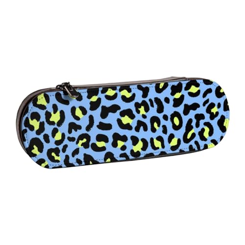 Hartschalen-Federmäppchen, Schreibwaren-Organizer, Leder, Federmäppchen und Make-up-Tasche, Leopardenmuster, Blau von LfearTesa
