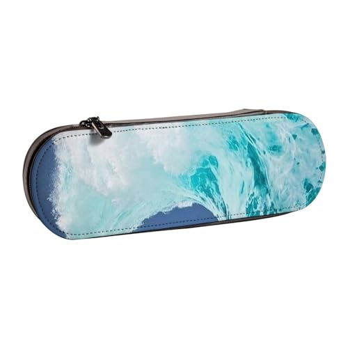 Hartschalen-Federmäppchen, Schreibwaren-Organizer, Leder, Federmäppchen und Make-up-Tasche, Ozeanwelle von LfearTesa