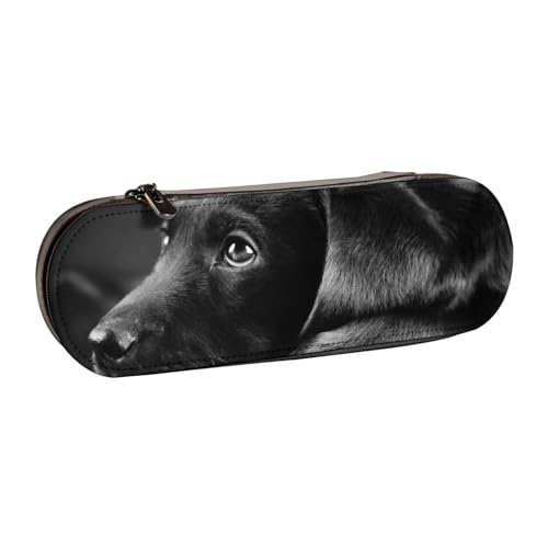 Hartschalen-Federmäppchen, Schreibwaren-Organizer, Leder, Federmäppchen und Make-up-Tasche, Schwarzer Labrador-Welpe von LfearTesa