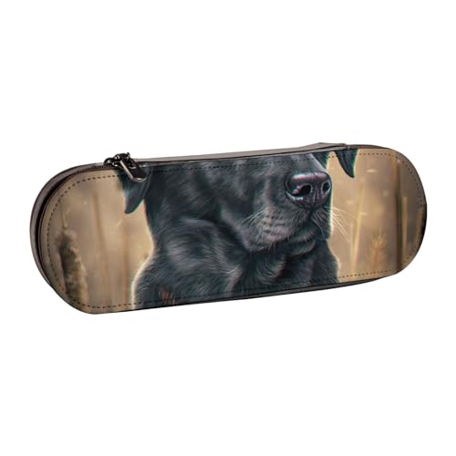 Hartschalen-Federmäppchen, Schreibwaren-Organizer, Leder, Federmäppchen und Make-up-Tasche, schwarzer Labrador von LfearTesa